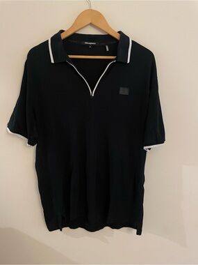 (SLD) Karl Lagerfeld Zip Black Polo Shirt with White Trim (M)